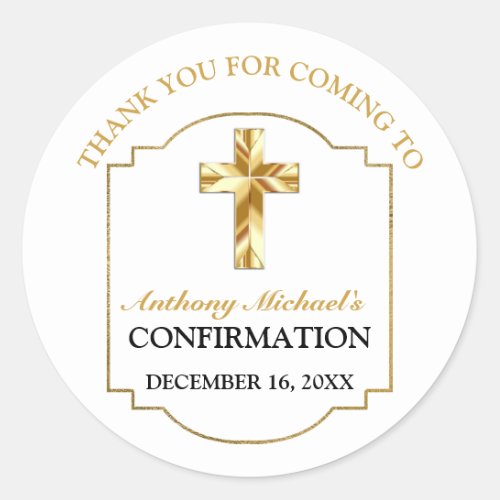 Elegant White Gold Cross Boys Confirmation Classic Round Sticker