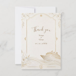 Elegant White Gold Cruise Wedding Lily Waves Thank You Card