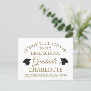 Elegant white gold custom script text graduation postcard