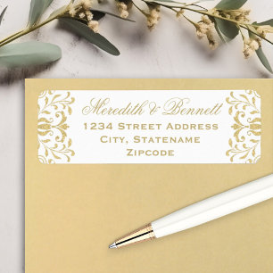 Elegant White Gold Damask Wedding Address Label