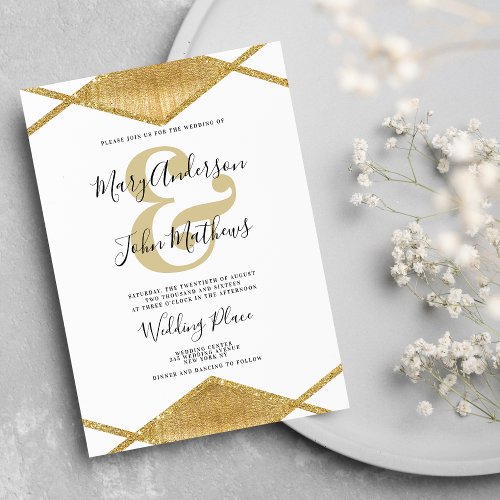Elegant white gold diamond shape ampersand Wedding Invitation