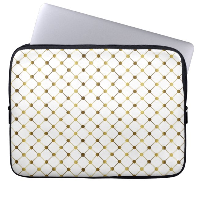 Elegant White & Gold Dot Grid Laptop Sleeve (Front)
