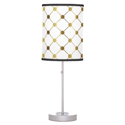 Elegant White  Gold Dot Grid Pattern Table Lamp