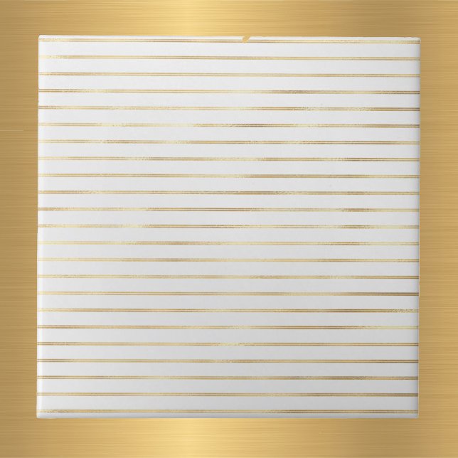 Elegant White Gold Double Lines Ceramic Tile (Creator Uploaded)