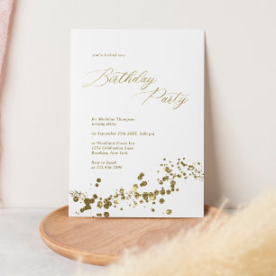 Elegant White Gold Dust Confetti Adult Birthday Invitation