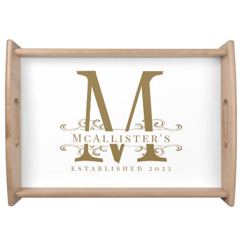 Elegant White Gold Family Monogram Serving Tray