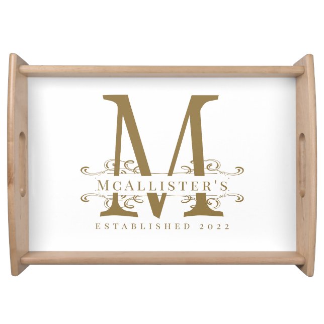 Elegant White Gold Family Monogram Serving Tray (Front)