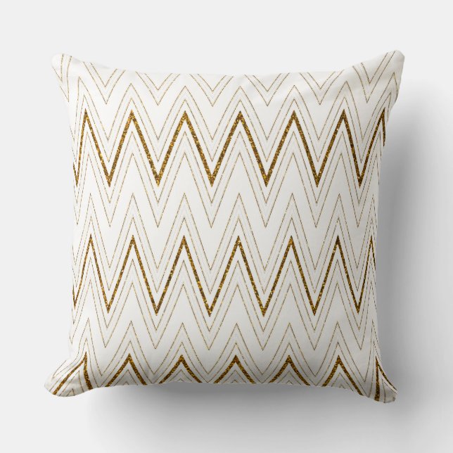 Elegant White gold faux glitter chevron pattern Throw Pillow (Front)