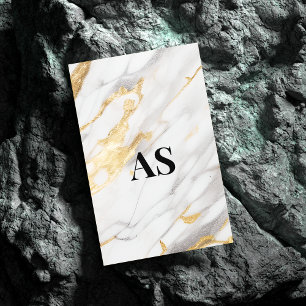 Elegant white gold faux glitter marble monogram business card magnet