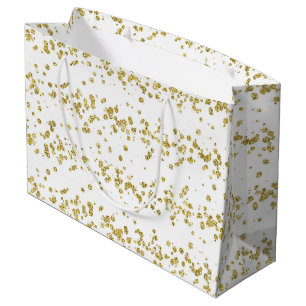 Elegant White & Gold Faux-Glitter Polka Dot Large Gift Bag