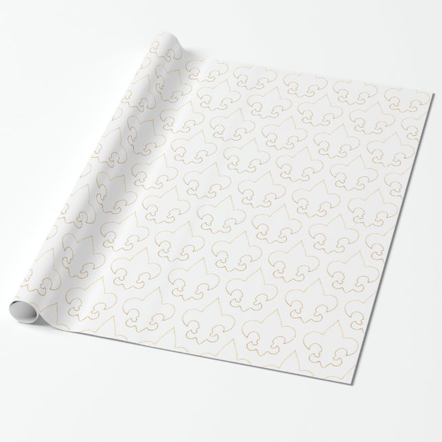 Elegant White & Gold Fleur De Lis Wrapping Paper (Unrolled)