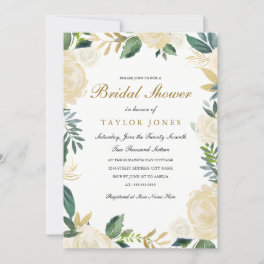 Elegant white Gold Floral Bridal Shower invite