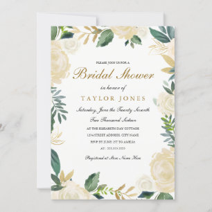 Elegant white Gold Floral Bridal Shower invite
