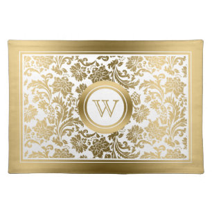 Elegant white & Gold Floral Damasks Placemat