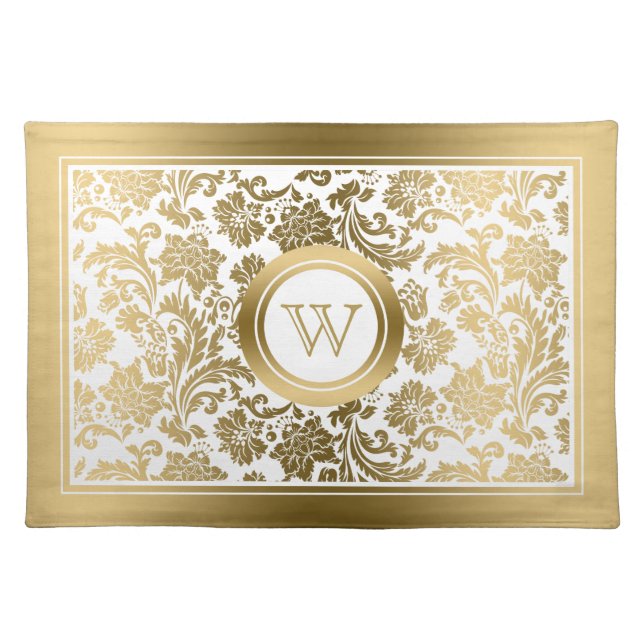 Elegant white & Gold Floral Damasks Placemat (Front)