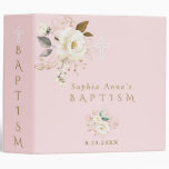 Elegant White Gold Floral Girl Baptism Photo Album 3 Ring Binder