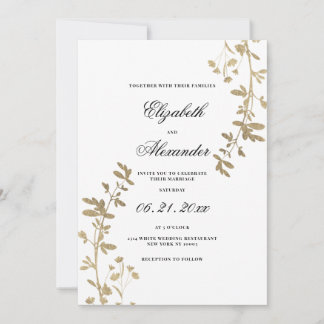 Elegant white gold floral luxury wedding invitation