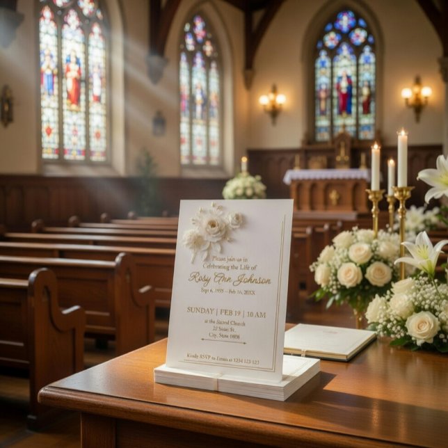 Elegant White & Gold Floral Memorial Invitation  Foil Invitation (Creator Uploaded)