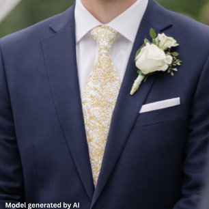Elegant White Gold Floral Pattern Neck Tie