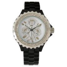 Elegant White & Gold Floral Rose Watch – Luxury Bo