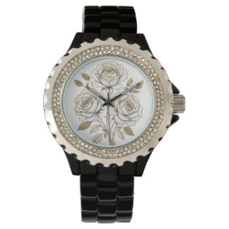 Elegant White & Gold Floral Rose Watch – Luxury Bo
