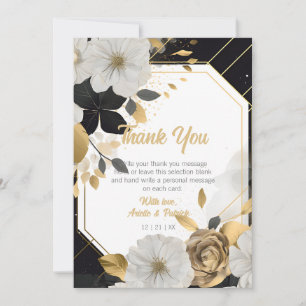 Elegant White Gold Floral Wedding Black Frame Thank You Card