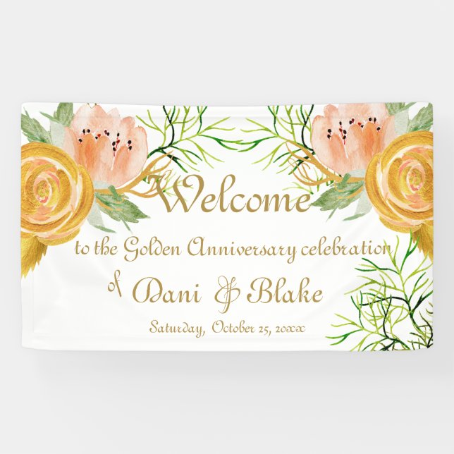 Elegant White Gold Floral Welcome Banner (Horizontal)