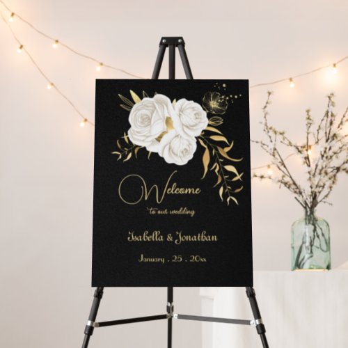 elegant white gold floral welcome sign
