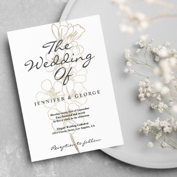 Elegant White Gold Foil Flowers Script Wedding Inv Invitation by girly_paradise at Zazzle
