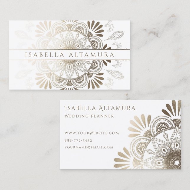 Elegant White & Gold Foil Mandala Business Cards (Front/Back)