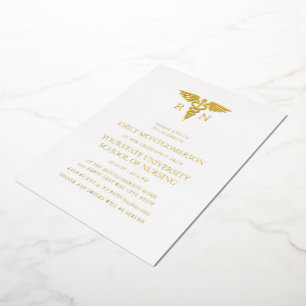 Elegant White Gold Foil Nursing School Graduate Invitation