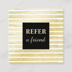 Elegant white gold foil paint striped black frame referral card