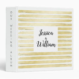 Elegant white gold foil paint striped square frame 3 ring binder