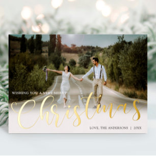 Elegant white gold foil photo Christmas Holiday Card