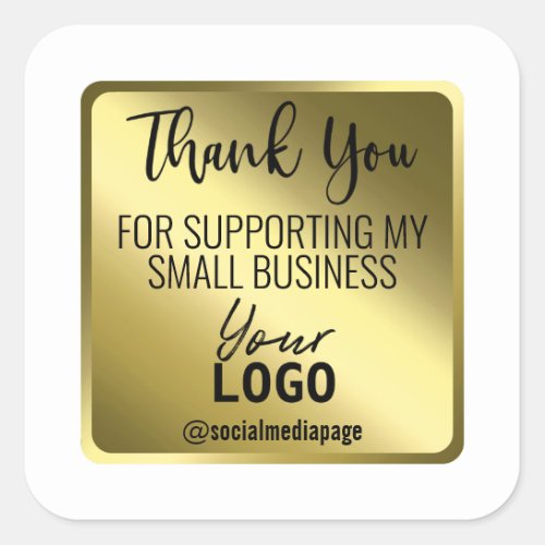 Elegant White  Gold Foil Thank You Business Logo Square Sticker