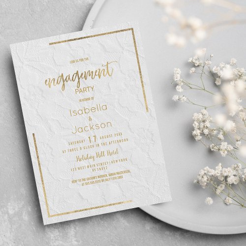 Elegant white gold french floral lace Engagement Invitation