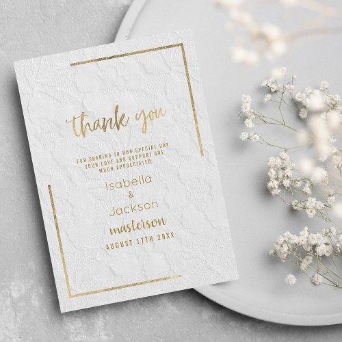 Elegant white gold french floral lace thank you card