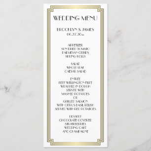 Elegant White Gold Gatsby Art Deco Wedding Menu