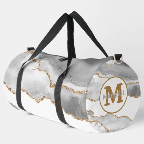 Elegant White Gold Glitter Agate Large Duffel Bag