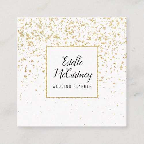 Elegant white gold glitter chic wedding planner square business card