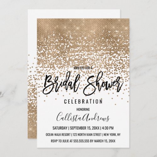 Elegant White Gold Glitter Confetti Bridal Shower Invitation