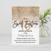 Elegant White Gold Glitter Confetti Ombre Sweet 16 Invitation (Standing Front)