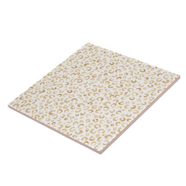 Elegant White Gold Glitter Leopard Animal Print Ceramic Tile (Side)