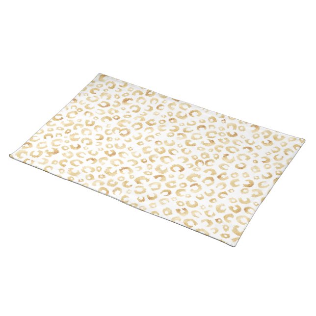 Elegant White Gold Glitter Leopard Animal Print Cloth Placemat (On Table)