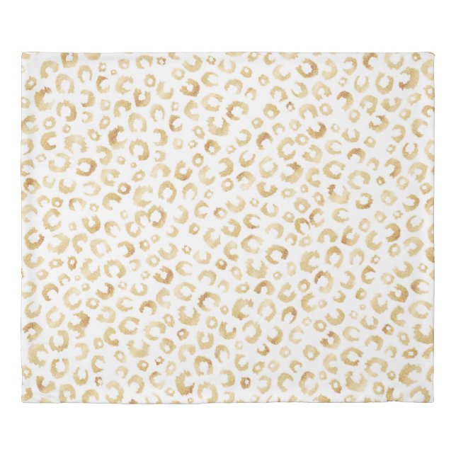 Elegant White Gold Glitter Leopard Animal Print Duvet Cover (Front)