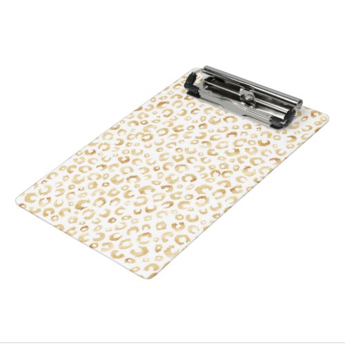 Elegant White Gold Glitter Leopard Animal Print Mini Clipboard