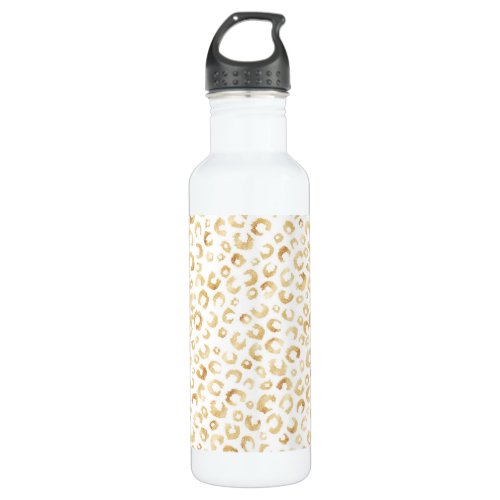 Elegant White Gold Glitter Leopard Animal Print Stainless Steel Water Bottle