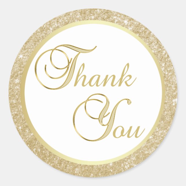 Elegant White Gold Glitter Thank You Envelope Classic Round Sticker (Front)