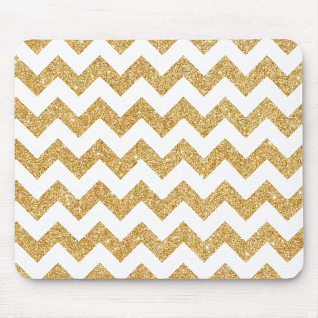 Elegant White Gold Glitter Zigzag Chevron Pattern Mouse Pad (Front)