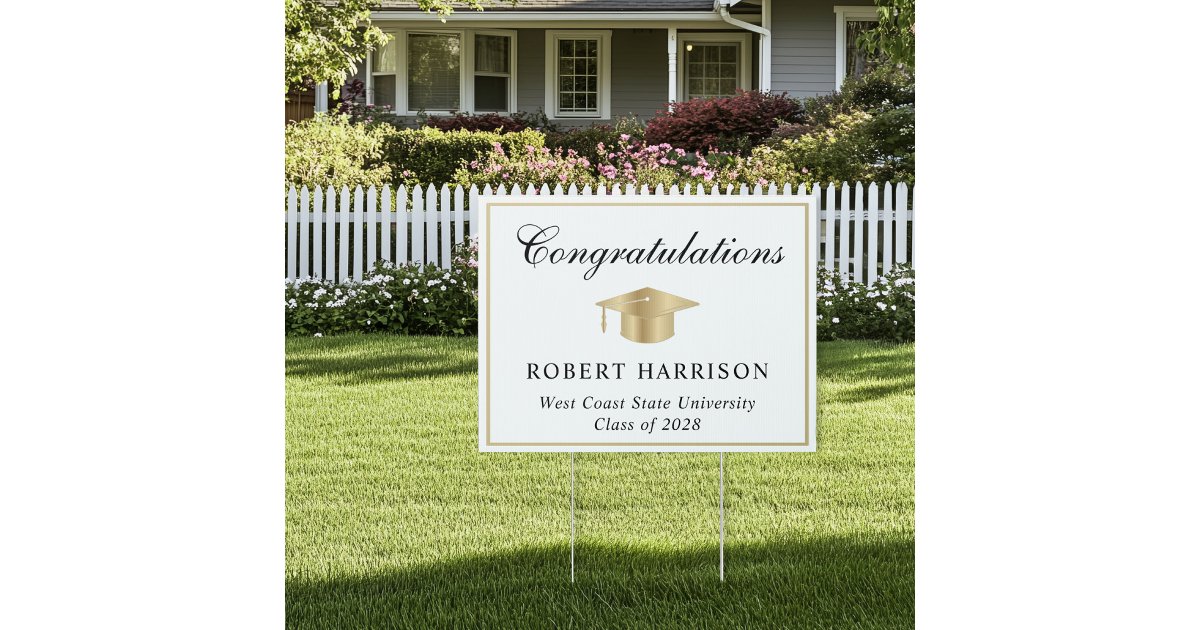 Elegant White Gold Graduation Congratulations Sign | Zazzle
